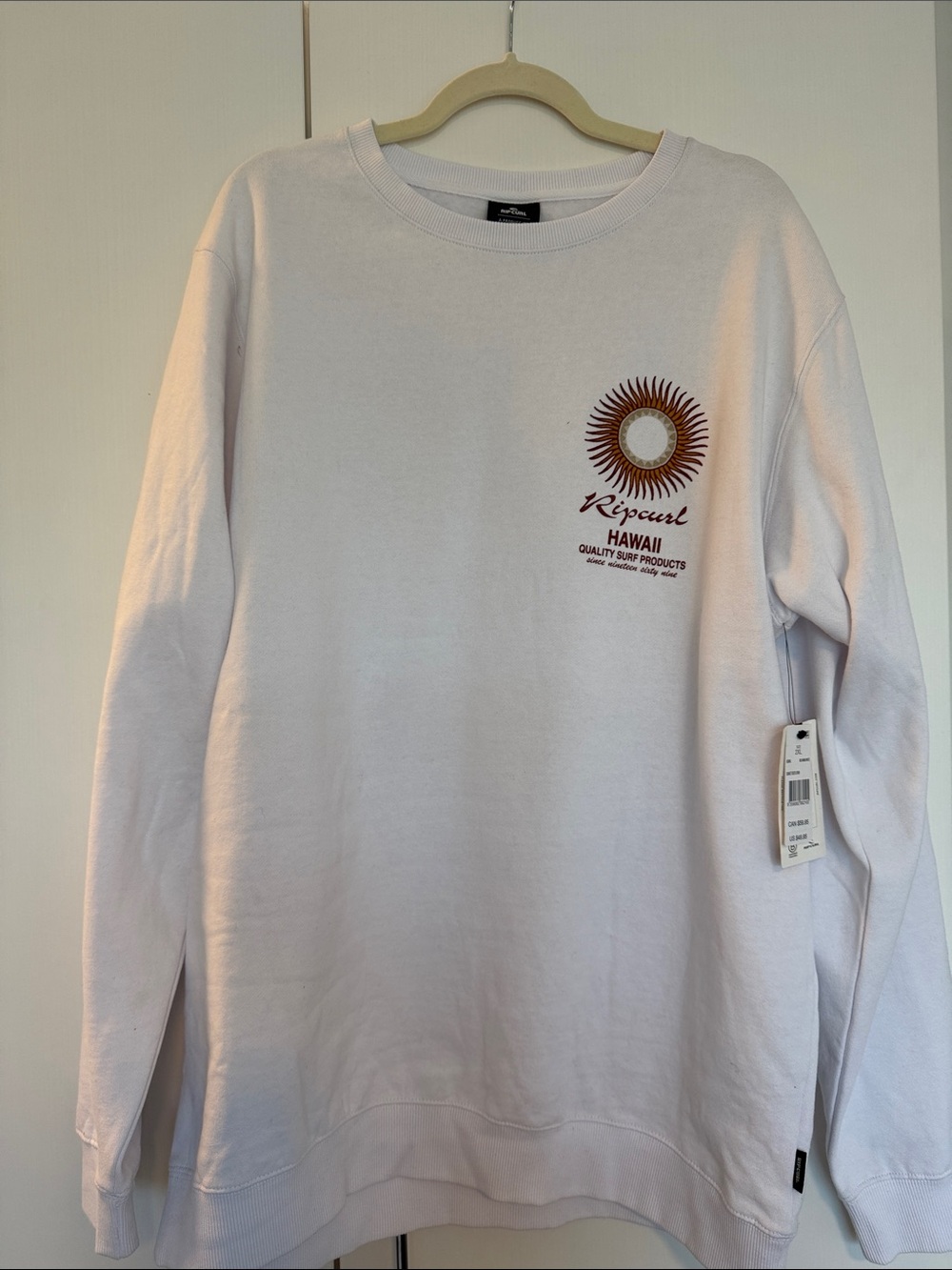 Rip Curl Hawaii White Graphic Crewneck Sweatshirt 2XL NWT Oversized Surf